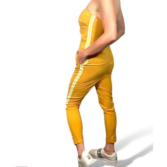 NWT Uniq Yellow Strapless Zipper Back Ankle Length Romper w/Side Stripes size m - Picture 2 of 7